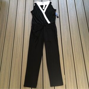 NWT New York & Company STRETCH Black & White Pull On Jumpsuit Size S